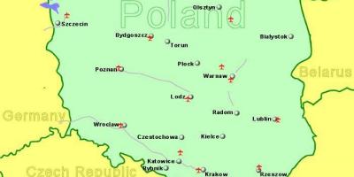 Polen flygplatser karta - Karta över Polen visar flygplatser (Östra