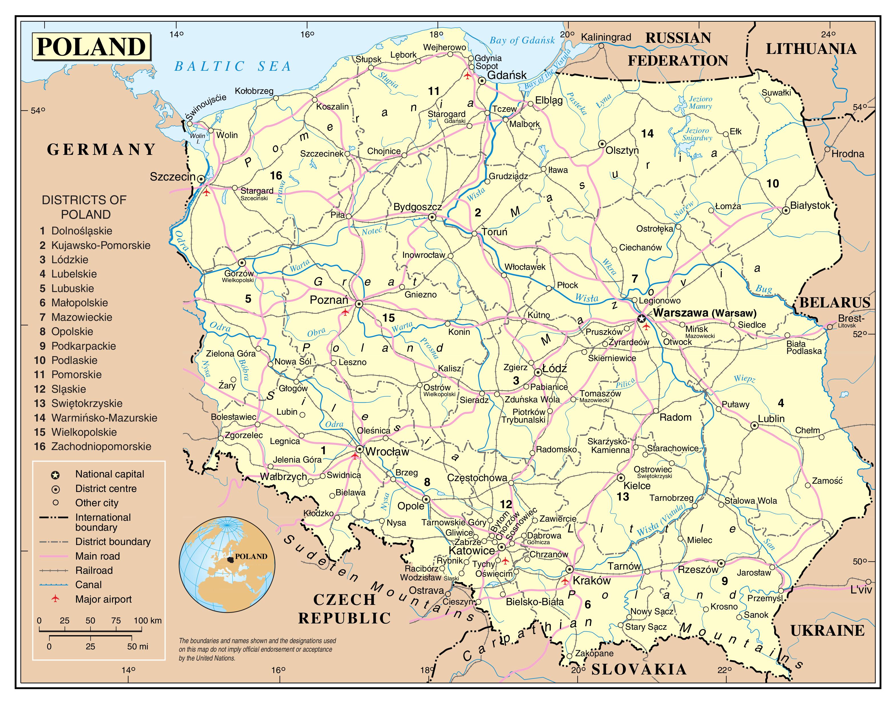 Polen transporter karta - Karta över Polen transporter (Östra Europa