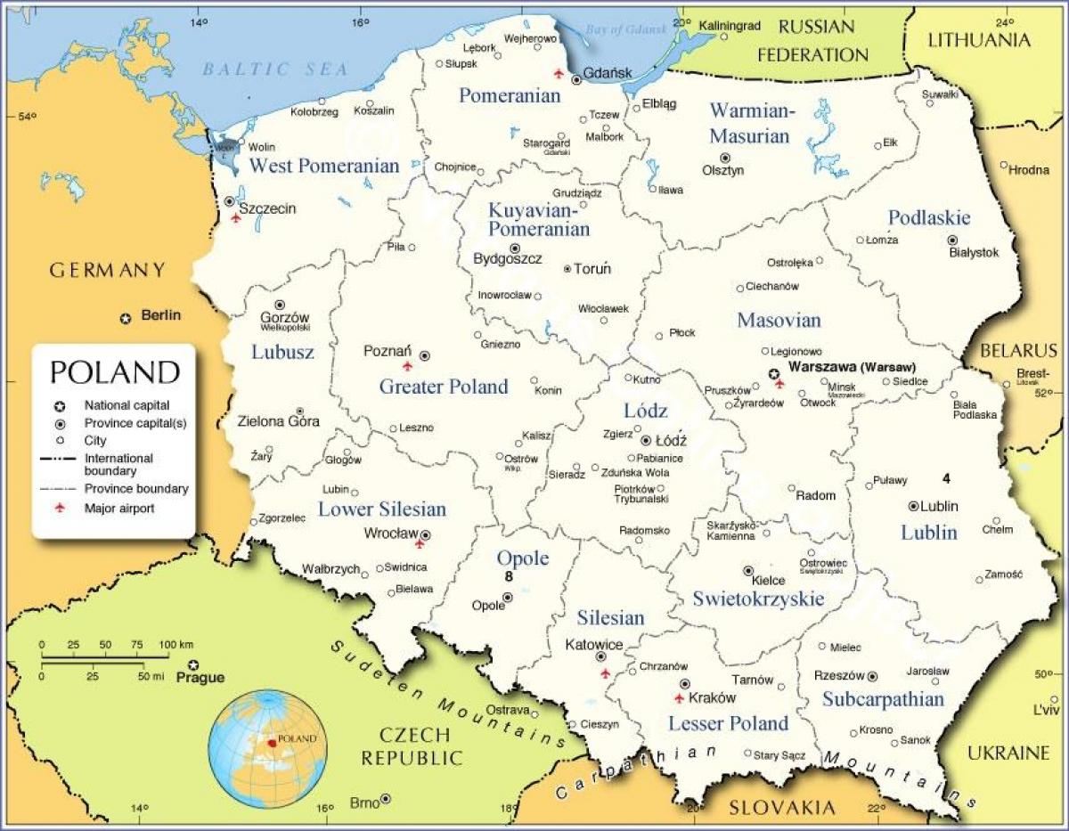 Polen regioner karta - Karta över Polen regioner (Öst-Europa - Europa)